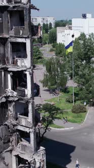 Vertical Video of a Wartorn House in Ukraine