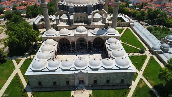 Courtyard Of Historic Mosque And People