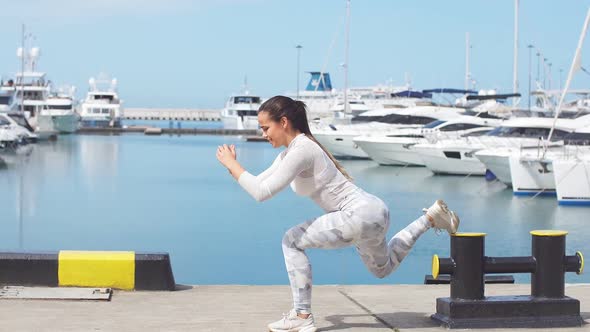 Lunges Exercises Woman Doing Front Lunge Leg Exercise Workout for Quads.