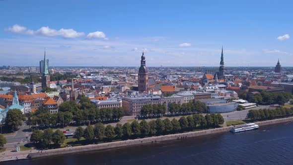 Beautiful Aerial View Over Riga City with Old Town