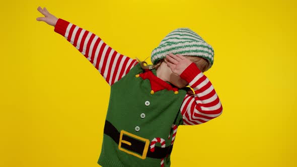 Kid Girl Christmas Elf Santa Helper Costume Dancing Performing Dab Dance Internet Meme Gesture