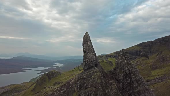 Cinematic Flight Over the Old Man Of Stor in Autumn Isle of Skye Scotland