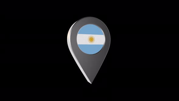 3d Animation Map Navigation Pointer With Argentina Flag With Alpha Channel - 4K