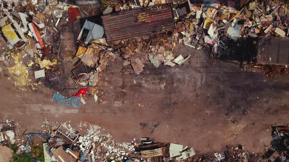 Aerial Shot From Above of a Dirty Disgusting Landfill with Lots of Garbage