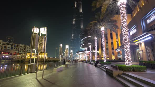 Area Near the Dubai Fountain at Night UAE Timelapse Hyperlapse