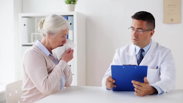 Ill Senior Woman and Doctor Meeting at Hospital