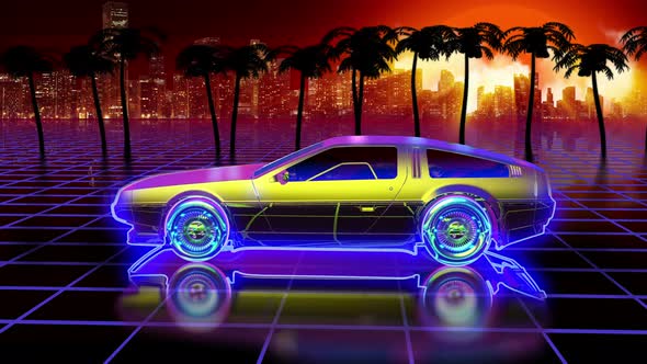 Retro Futuristic Background with Car 