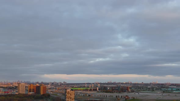 Toronto, Ontario, Canada, under a cloudy sky at dusk. from highview point, timelapse