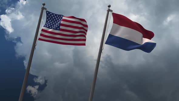 Waving Flags Of The United States And The Netherlands 2K