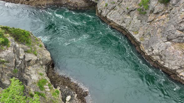 Aerial shot of Canoe Pass in the Deception Pass State Park on Whidbey Island.