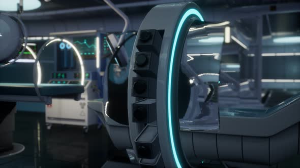 Futuristic Sci Fi MRI Scanner Medical Equipments in Hospital alt