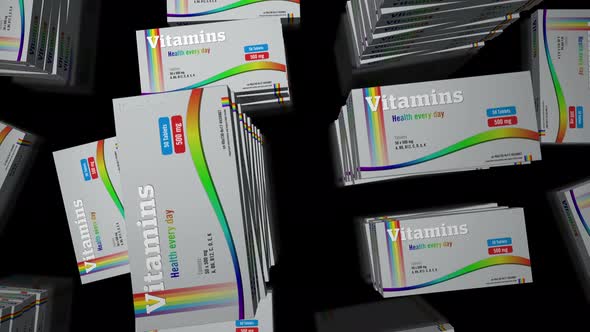 Vitamin pills in packs procurement loop animation