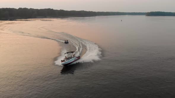 Tubing at sunset on the Mississippi River.