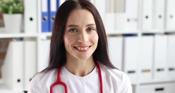 Portrait of Smiling Female Doctor in Clinic  Movie Slow Motion