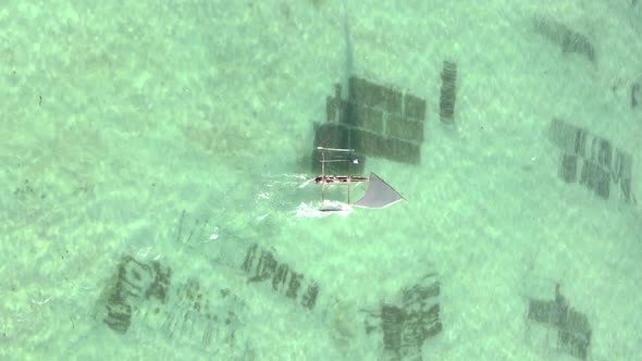 Tanzania Vertical Video  Boat Boats in the Ocean Near the Coast of Zanzibar Aerial View