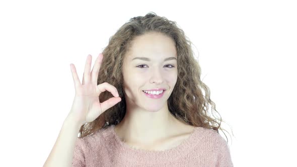 Woman Showing OK Sign, White Background