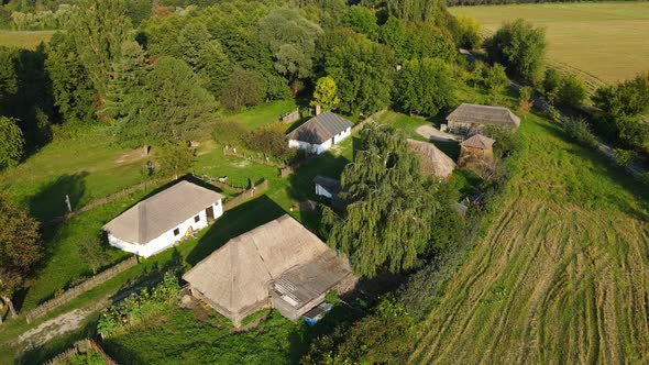 Aerial Shot Village Rokyni. Museum Of Ukrainian Antiquity. Ukraine