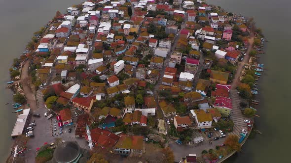 An Aerial View of Golyazi Merkez a Fishermen's Town By the Lake and the Magnificent Waters of the