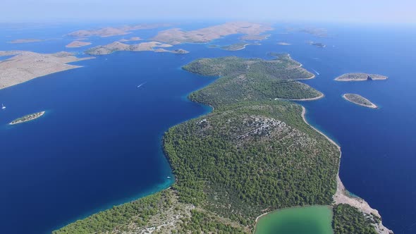 Flying over a gulf between Dalmatian islands