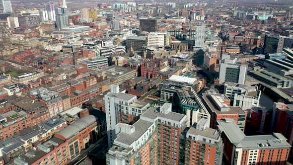 Aerial footage of the British town of Leeds in West Yorkshire UK