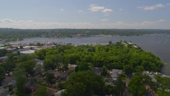 Aerial Pan Around Port Washington and Manhasset Bay Long Island