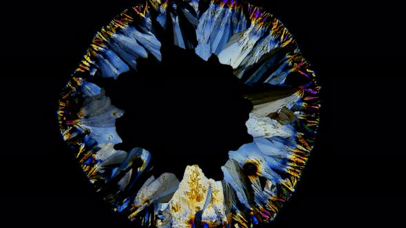 The beautiful formation of crystals under the microscope