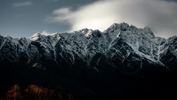 Timelapse Remarkables. Long exposure cloud effect over mountain