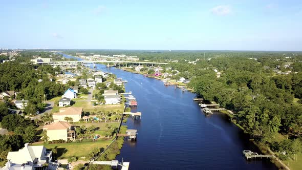 Aerial view on intercoastal waterway in Little River of South Carolina.