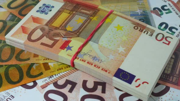 Pack Of Euro Bills On  Table