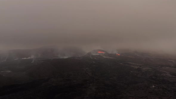 Lava Field During Volcanic Eruption - drone shot
