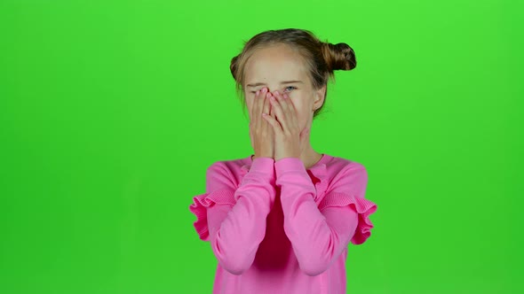 Baby Is Suffering From Severe Headaches. Green Screen. Slow Motion