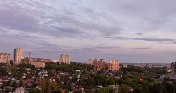 The Onset of Twilight at Sunset Time in the City, Evening Cityscape, Time Lapse