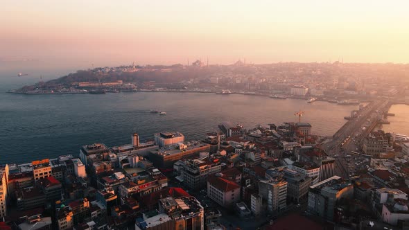 Istanbul Bosphorus And Houses Sunset