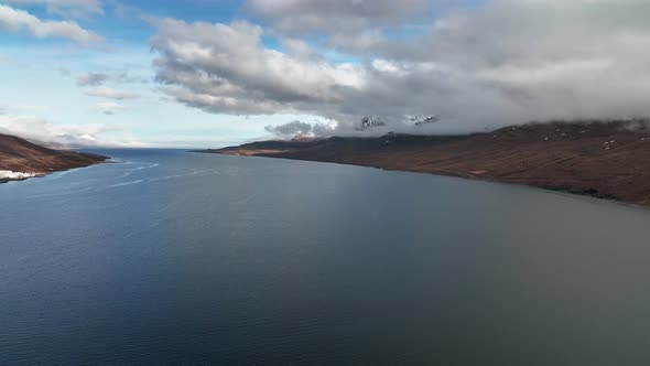 Idyllic Faskrudsfjordur Fjord In East Iceland - aerial drone shot