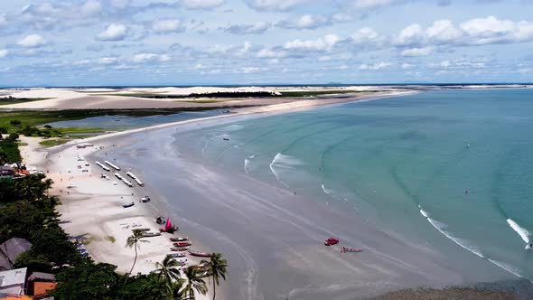 Brazilian landmark rainwater lakes and sand dunes. Jericoacoara Ceara.