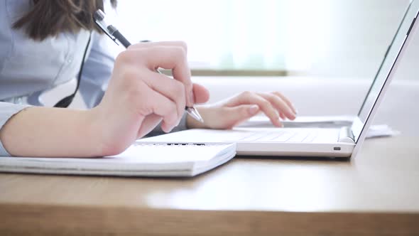 Close Up Image Female Hands Typing on Laptop Keyboard