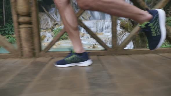 Shoes's Athlete Running On Wooden Bridge