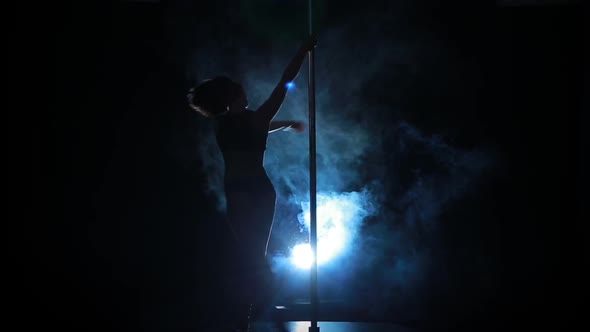 Silhouette of a Sexy Female Pole Dancing