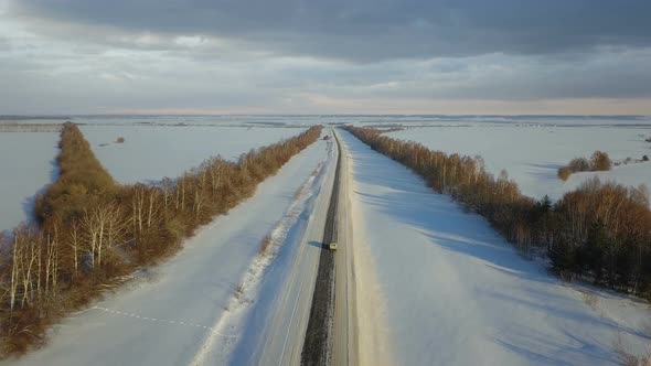 Van On Winter Road