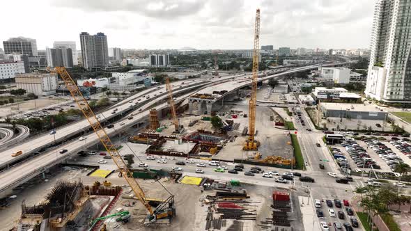 Aerial Drone Video Signature Bridge Construction In Miami Fl