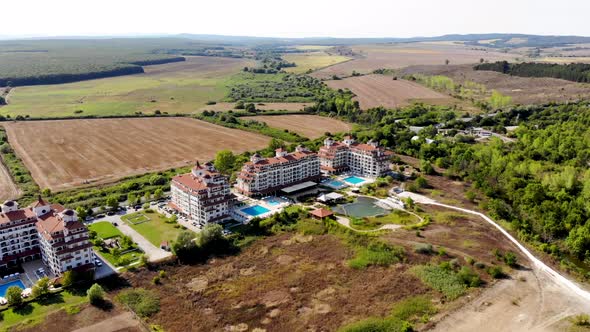 Aerial footage of the beautiful small town and seaside resort of Obzor in Bulgaria