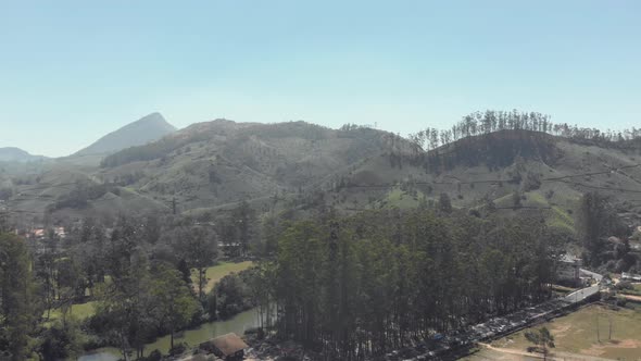 Forest and river landscape, Munnar, Kerala, India. Aerial view