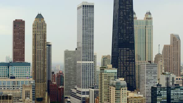 Aerial of high-rise commercial towers in Chicago, United States