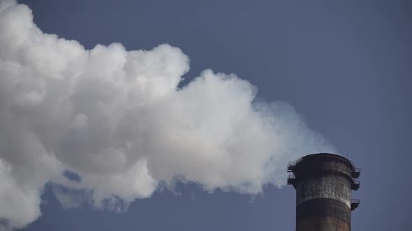 Smoke Comes From the Chimney. Air Pollution. Slow Motion. Ecology. Kyiv. Ukraine