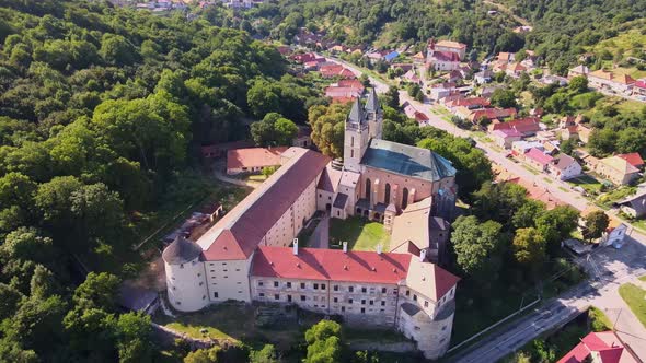 Aerial view of the Hronsky Benadik monastery in the village of Hronsky Benadik in Slovakia