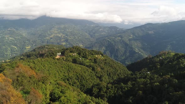 Rumtek Monastery area in Sikkim India seen from the sky