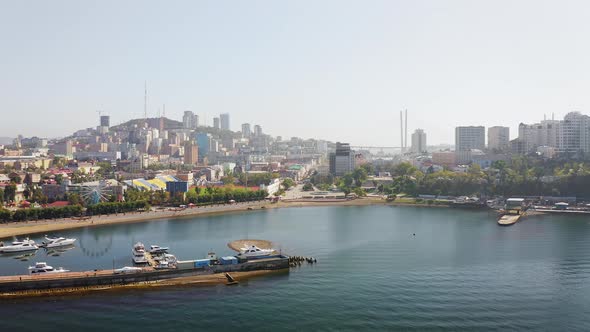 View From the Drone to the Sportivnaya Embankment of Vladivostok