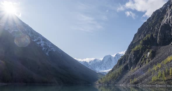 Mountain Lake Timelapse at the Summer or Autumn Time. Wild Nature and Rural Mount Valley. Green