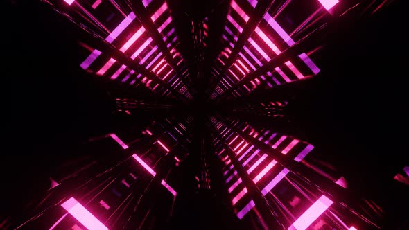 Fly Through Mirror Designs Form Tunnel Technology Cyberspace with Neon Glow