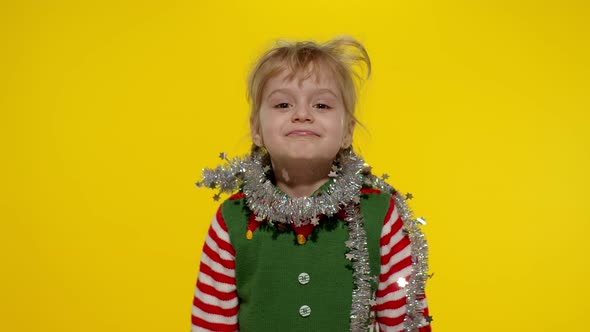 Kid Girl Christmas Elf Santa Helper Costume Dancing Fooling Around